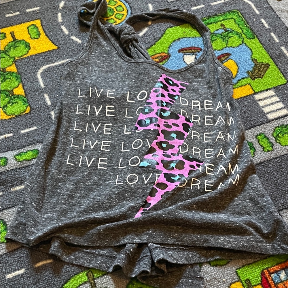 Grey Graphic Tank with Pink Leopard Lightning Bolt